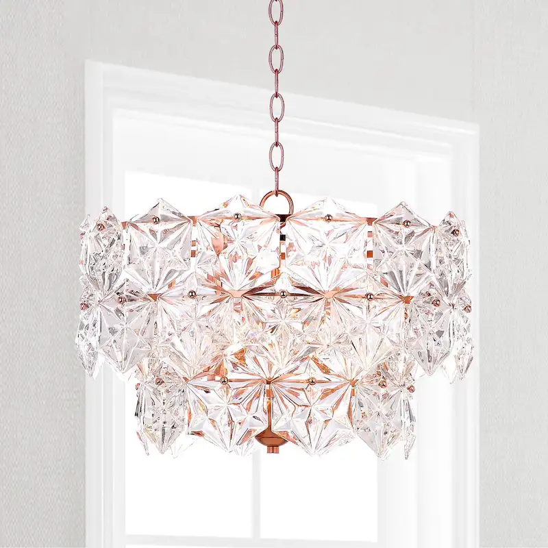 SAFAVIEH Lighting Regelinde Adjustable 4-Light Copper Crystal Pendant - 19  x 19  x 13-85  - Clear/Copper - 19Wx19Dx85H
