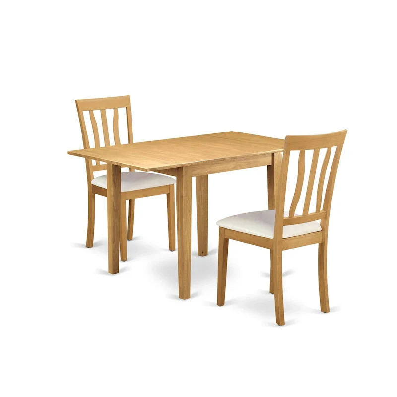 Drop Leaf Dining Table Set with Faux Leather Chairs, Oak
