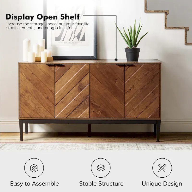 Senin Modern Herringbone TV Stand with Adjustable Shelves by HULALA HOME - 55 inches