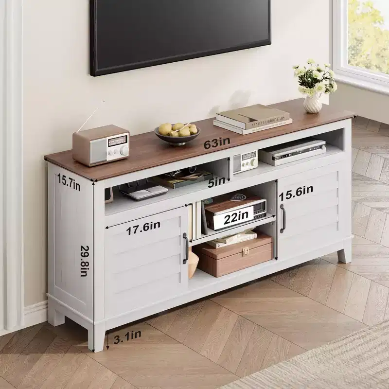 TROPOW Modern TV Stand TV Semi-Open Double Door Cabinet with Adjustable Shelves  Entertainment Center with 8 Storage Compartments