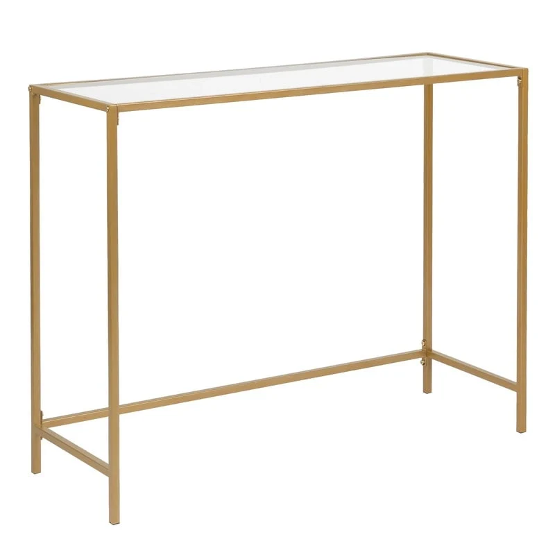 Modern Gold Frame 39.4 Entryway Console Table Glass Top