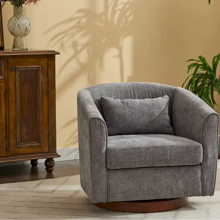 360-Degree Swivel Accent Chair with Wood Base