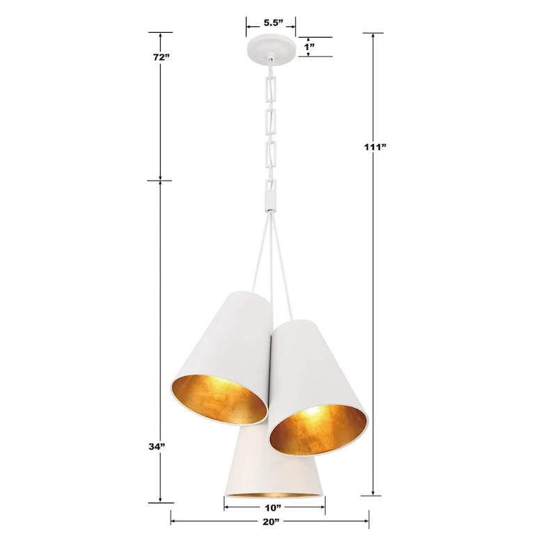 Brian Patrick Flynn Alston 3 Light Matte White + Antique Gold Pendant