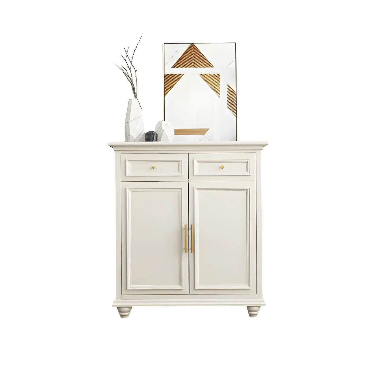 White Wooden Sideboard with 3 Drawers and Cabinets