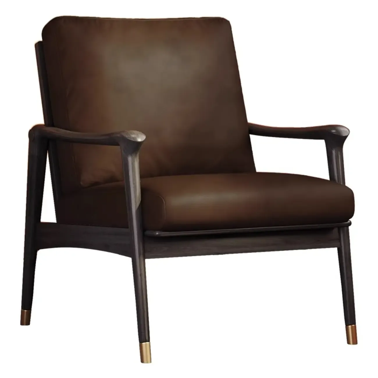 Mid-Century Modern Genuine Leather Arm Chair Living Room