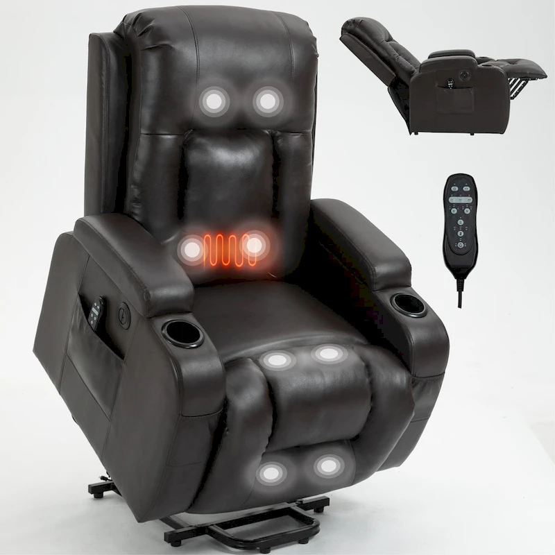 Infinite Position Power Lift Recliner Chair for Elderly, with 8-Point Vibration Massage and Lumbar Heating, USB Charging Port