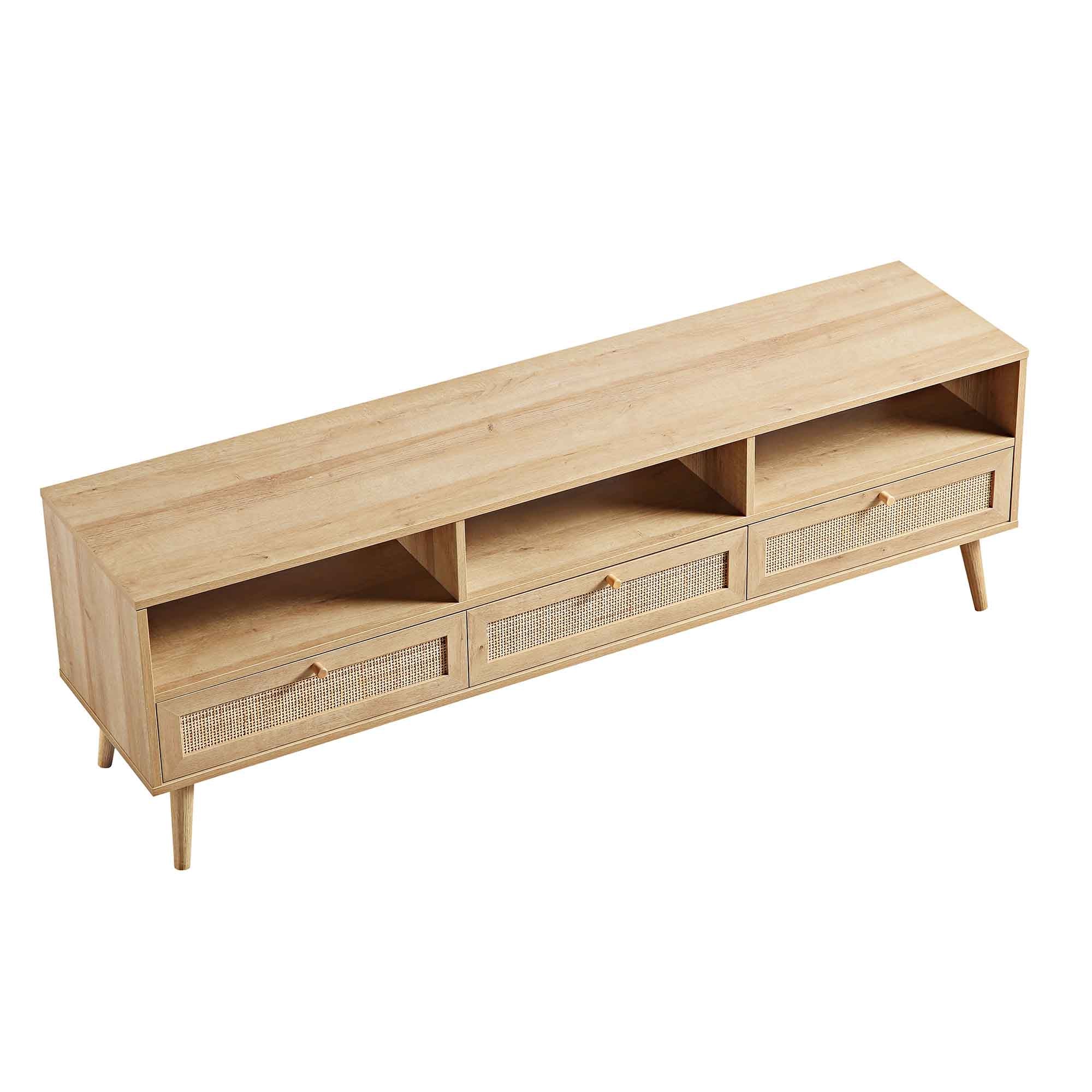 Woven Rattan 63 in. 3-Drawer TV Unit, Natural
