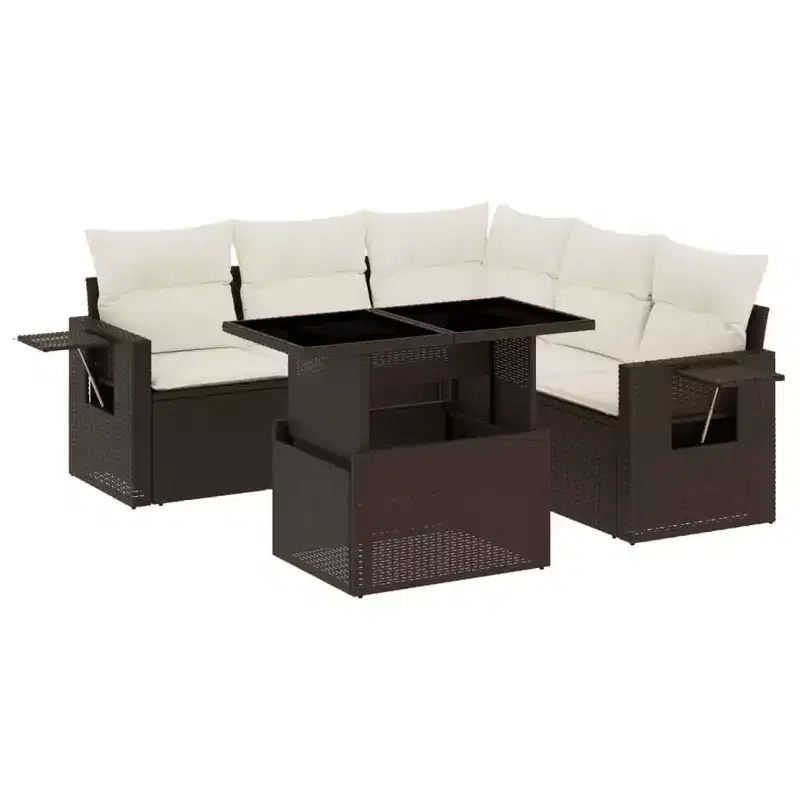 vidaXL 6 Piece Patio Sofa Set with Cushions Poly Rattan