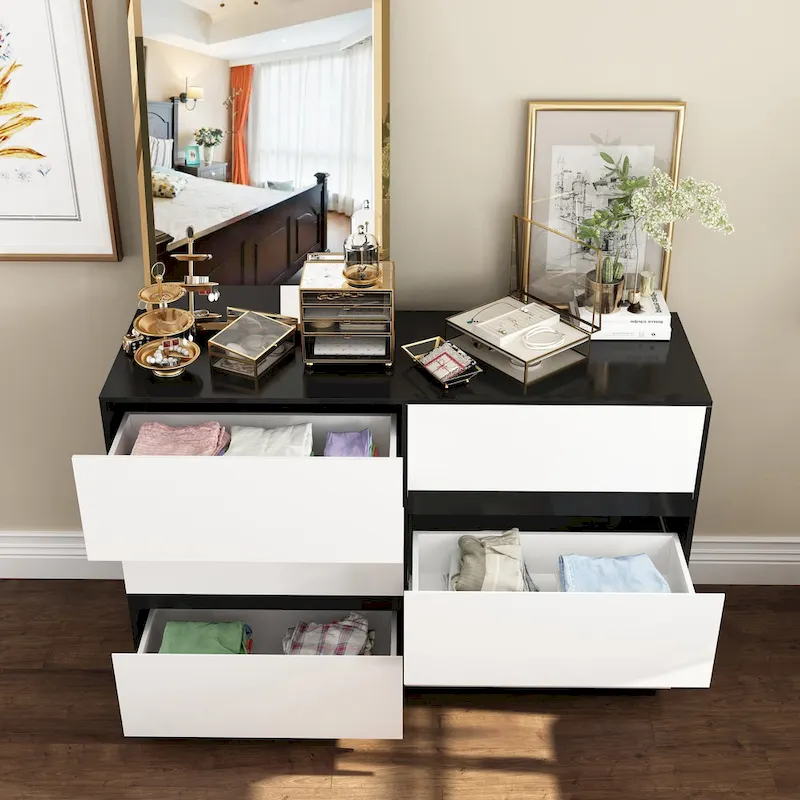 White & Black Handleless Dresser Organizer (6-Drawer / 9-Drawer)