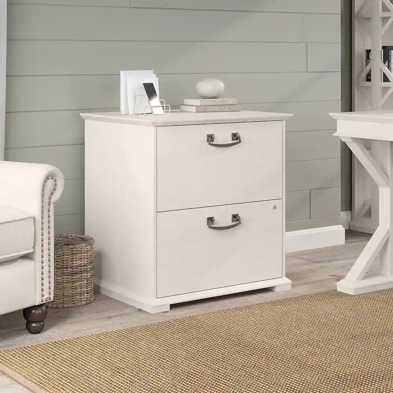 Linen White Oak / Driftwood Gray Farmhouse Lateral File Cabinet, 2-Drawer