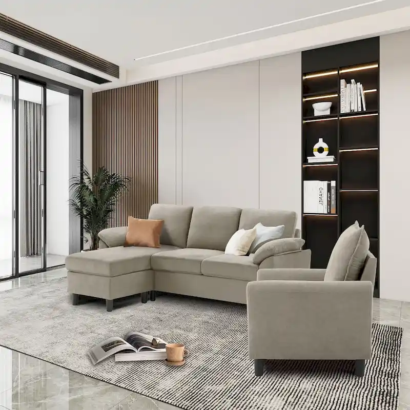 3-Piece Living Room Sectional Sofa Set with Chair and Ottoman