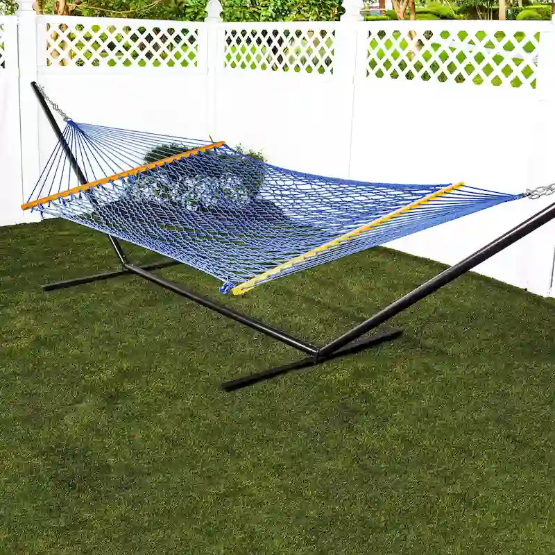 Bliss Hammocks BH-410BK 60  Wide Cotton Rope Hammock w/ Spreader Bar, S Hooks, & Chains