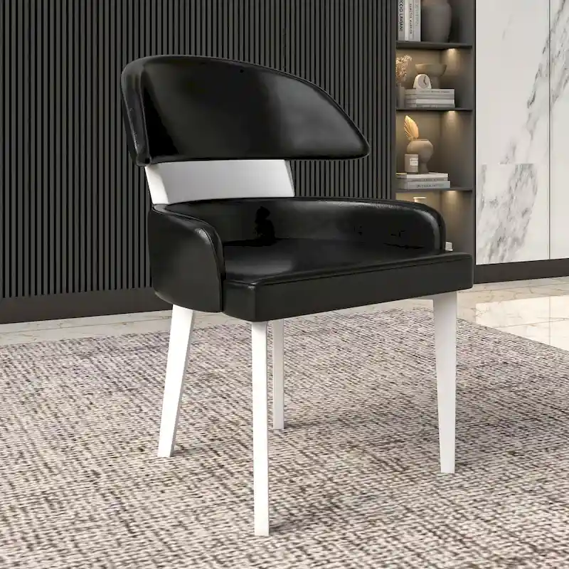Leather Dining Chair with a Curved Back in Rubberwood Ethos Series by LeisureMod