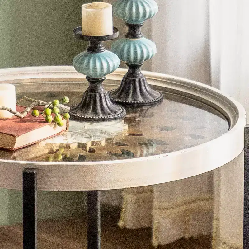 Maxax 2-Tier End Table with Storage, Glass Tray Top Frame Side Table for Bedroom Home Decor, Patio