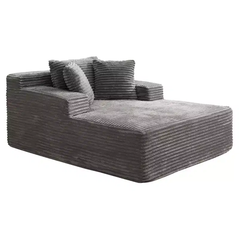 66x49 Chaise Lounge Indoor, Oversized Chaise Lounge Chair with 3 Throw Pillows, Corduroy Upholstered Plush Sofa Bed Lazy Chair Bed