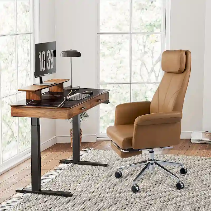 High-Back Office Chair with Footrest and Quilted Design for Adults