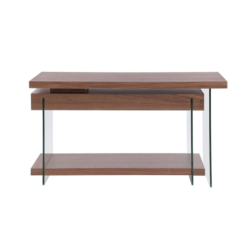 Somette Rotatable Glass and Walnut Veneer Wooden Desk