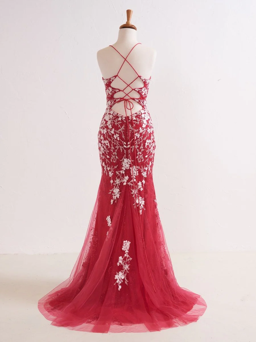 Mermaid V Neck Long Prom Dress with Appliques Beading