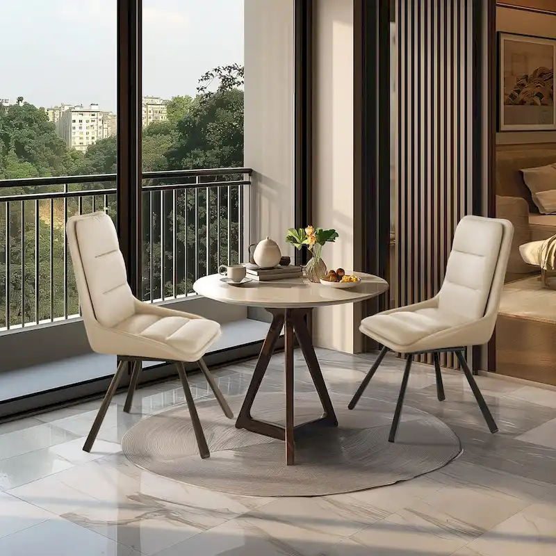 Set of 2 Upholstered Swivel Dining Chairs PU Leather with Metal Legs - 18.5x18.5x37 inch