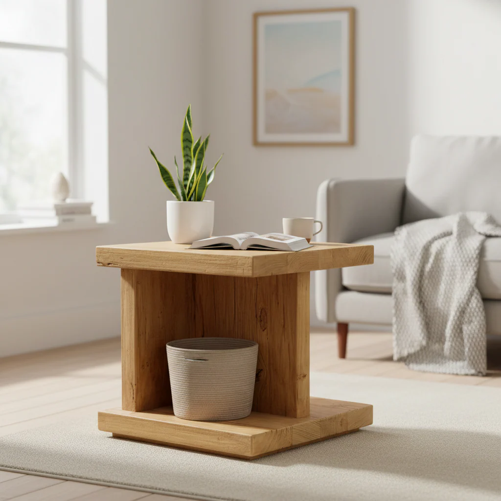 Reclaimed Elm Side Table - Natural Wood