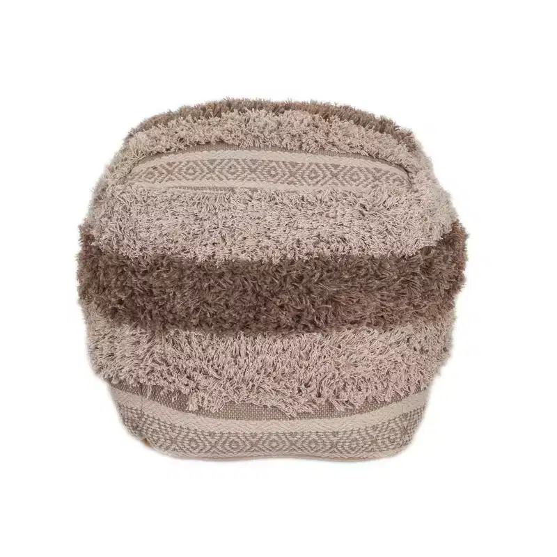 HomeRoots 18 Beige Striped Pouf Ottoman