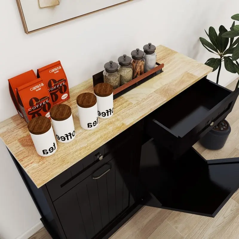 Two-Compartment Tilt-Out Trash Cabinet Kitchen Trash Cabinet w/2 Drawers