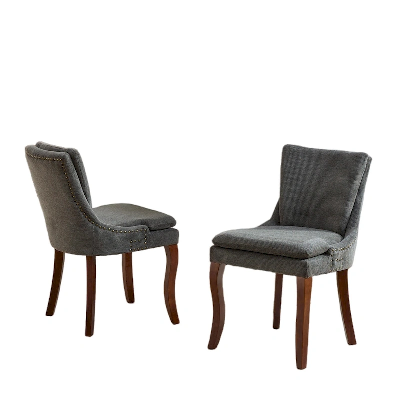 Chenille Fabric Upholstered Dining Chairs w/ Solid Wood Legs(Set of 2)