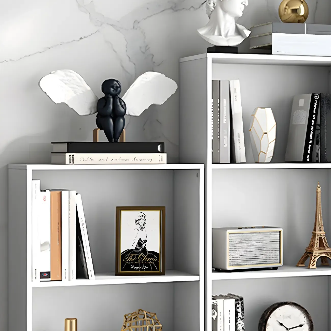 White Metal 2/3/4-Tier Open Bookcase with Drawer