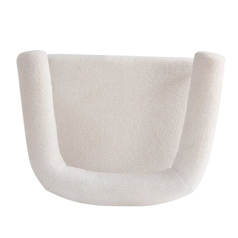 Modern Boucle Fabric Upholstered Accent Chair, Curved Armchair with Black Metal Frame