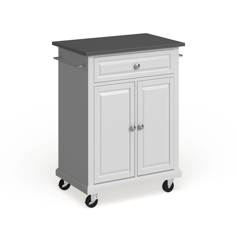 Crosley Compact White Wood Portable Kitchen Cart/ Island with Stainless Steel Top - 18d x 31w x 35.5h