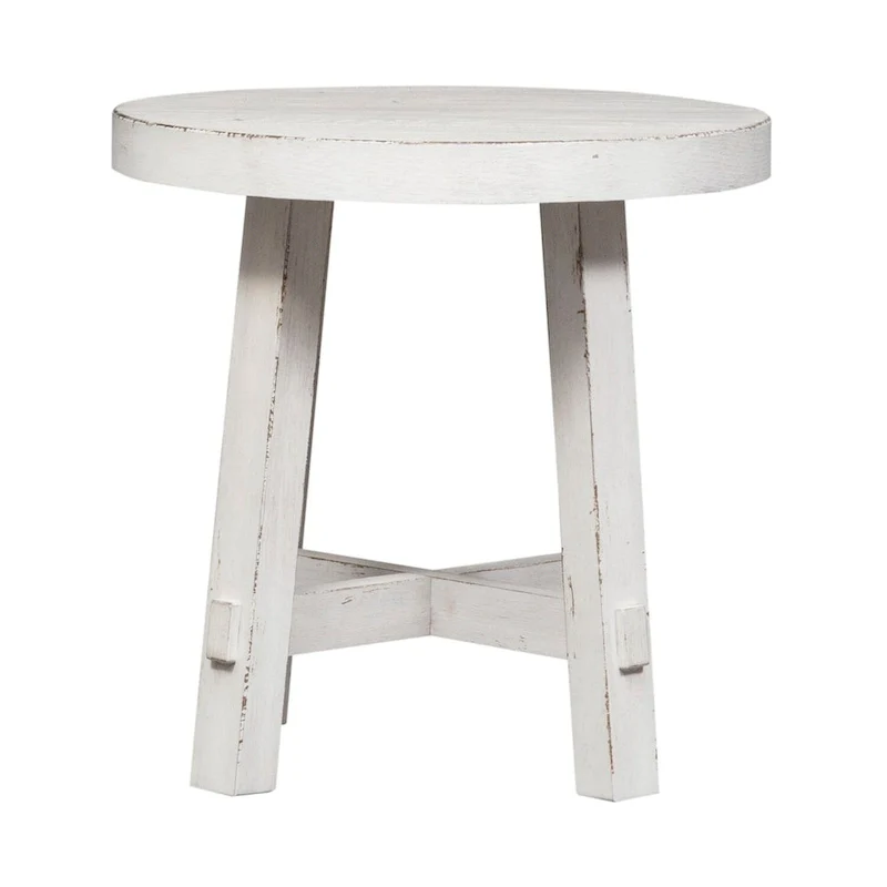 White Distressed Round Splayed Leg End Table – Wood/Veneer Top, Seats 1