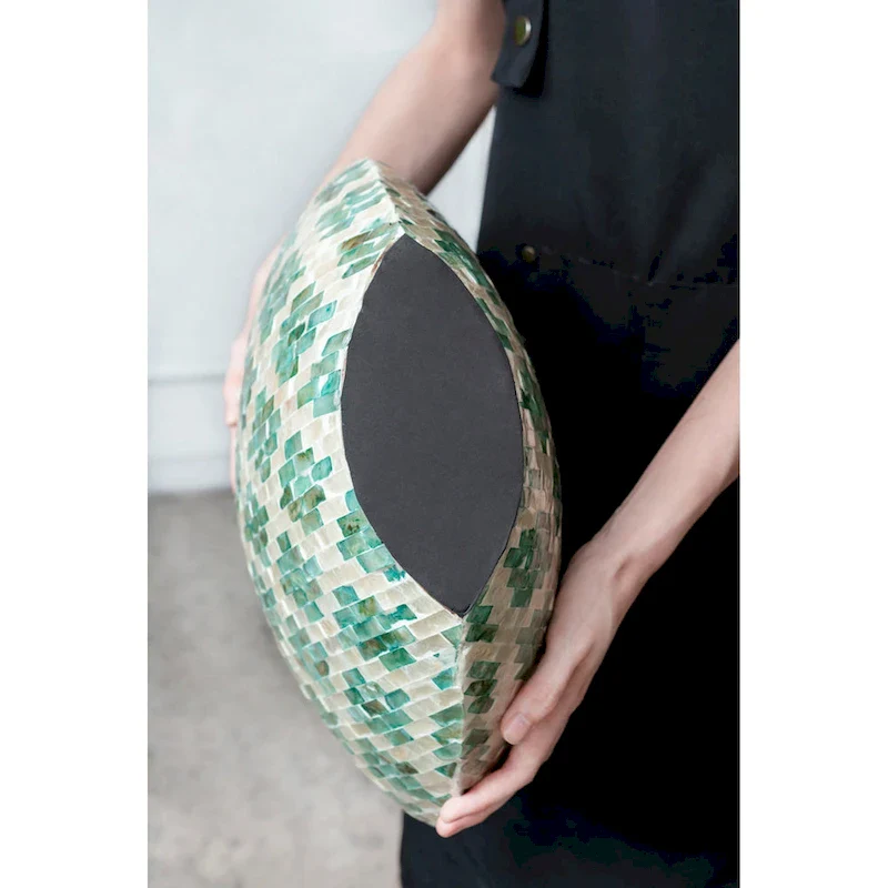 A&B Home Green and Tan Diamond Pattern Capiz Vase