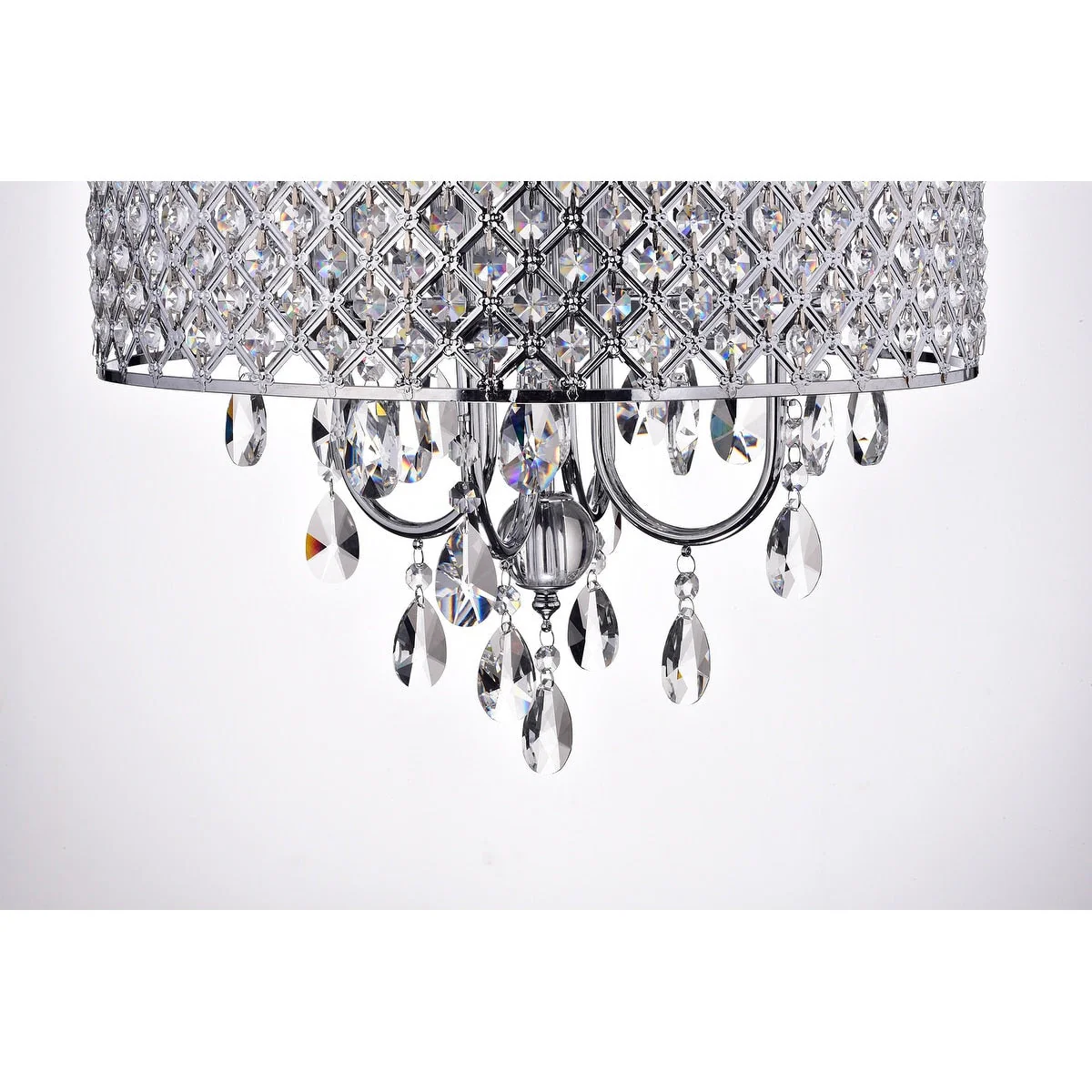 Round Beaded Drum Chandelier with Hanging Crystals