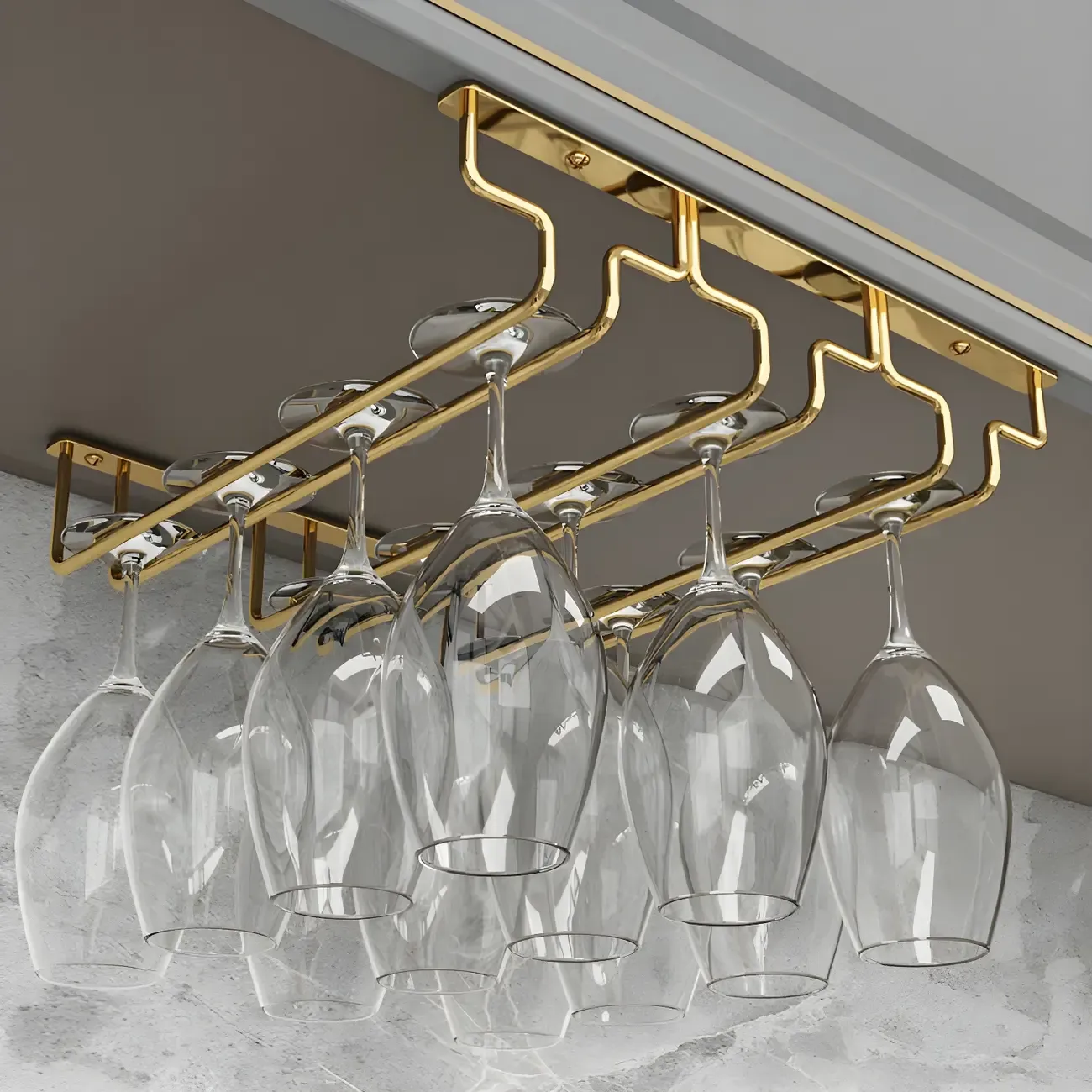 Gold Rectangular Hanging Metal Wine Glass Rack