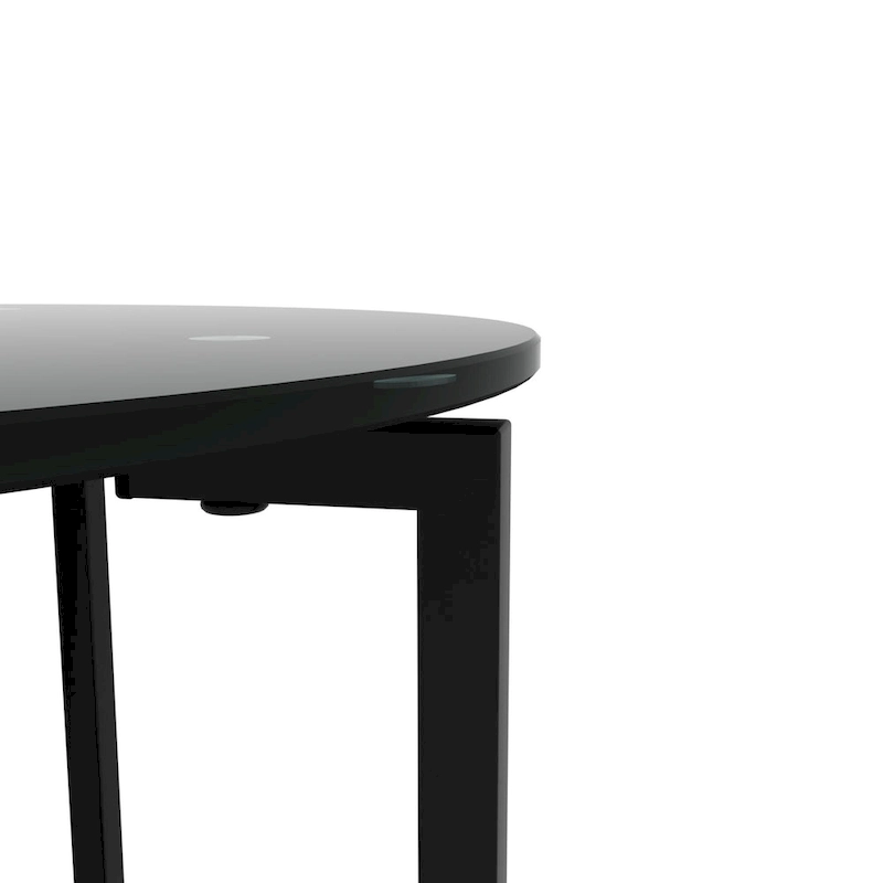 2-layer Round Tempered Glass End Table/Coffee Table with Iron Frame