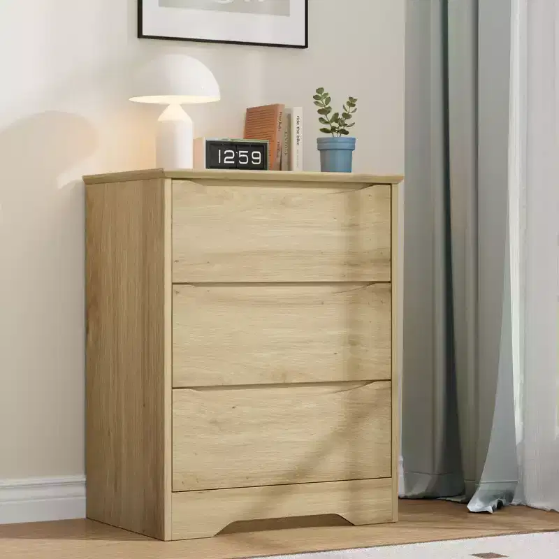 Wooden 3-Drawer Dresser, Tall Modern Storage Closet with Deep Drawers, Wide Top Chest of Drawers for Bedroom, Living Room, Hallway & Kids Room
