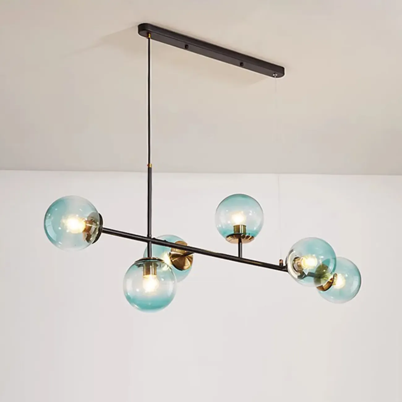 6 Light Glass Globe Island Pendant Light with Adjustable Length