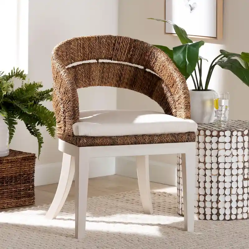 Ubud Bohemian Natural Seagrass and Mahogany Wood Dining Chair