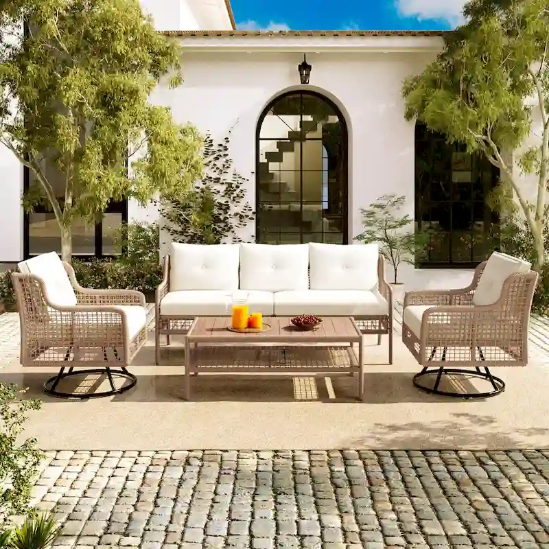 72.1 W Outdoor Conversation Wicker Sofas 4 Pieces Patio Furniture Set with Swivel Chairs