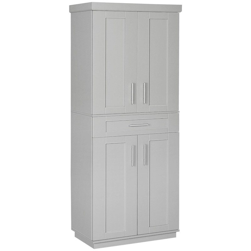 Modern Kitchen Pantry Freestanding Cabinet Cupboard with Doors and Drawer, Adjustable Shelving, Grey