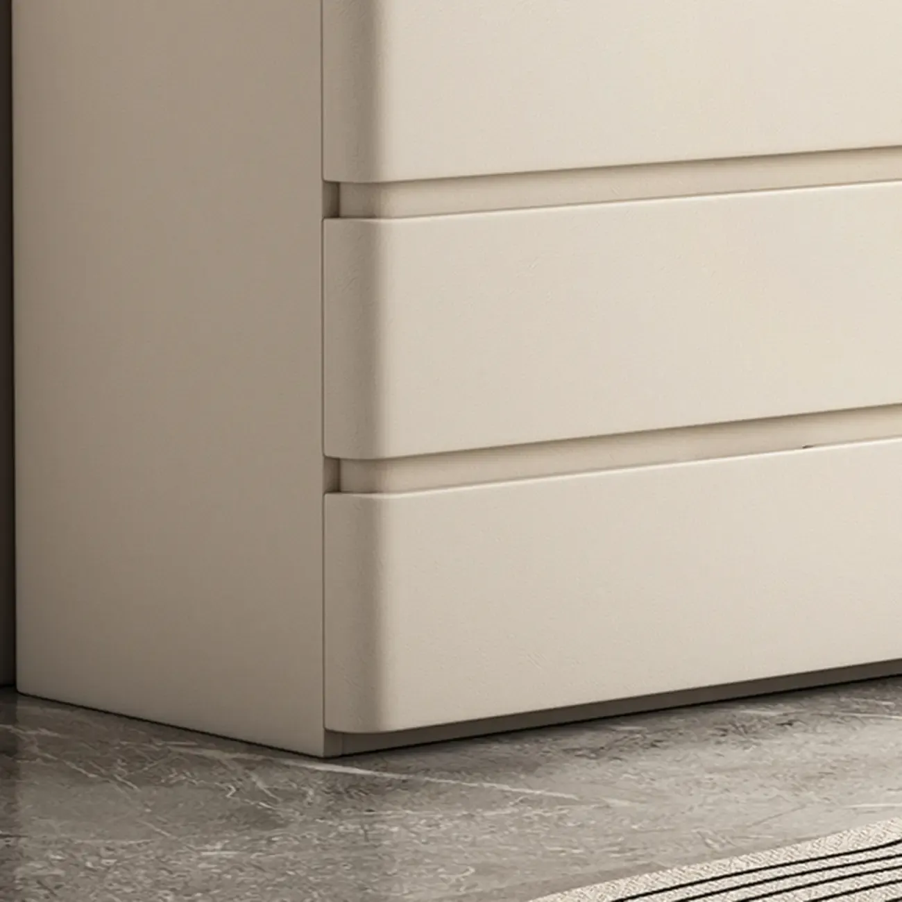 Rectangle Stone Top Wooden 3-Drawer Nightstand