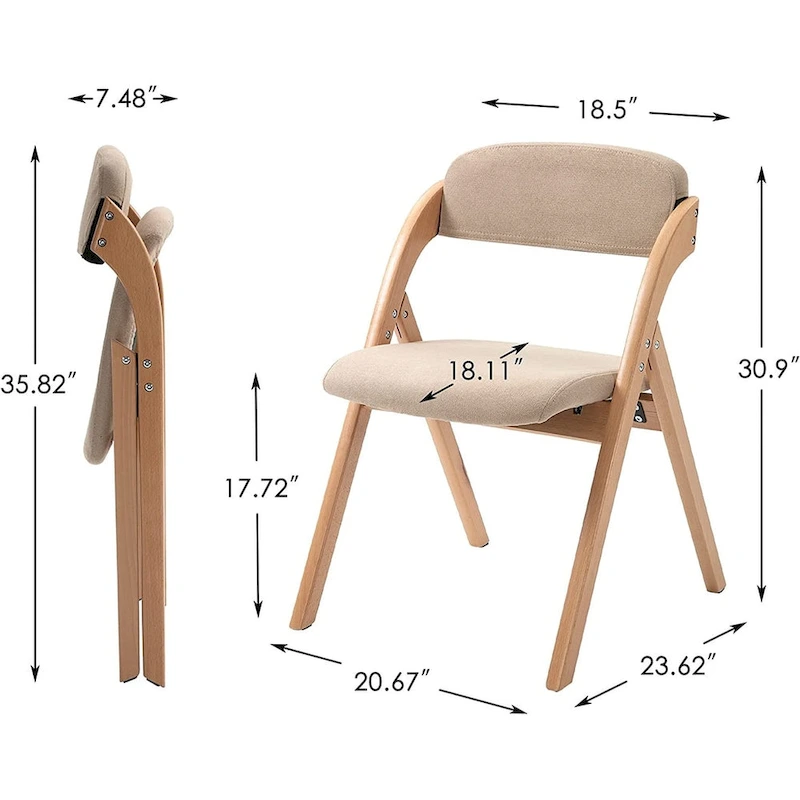Wooden Stackable Dining Folding Chairs with Padded Seats(Set of 2)