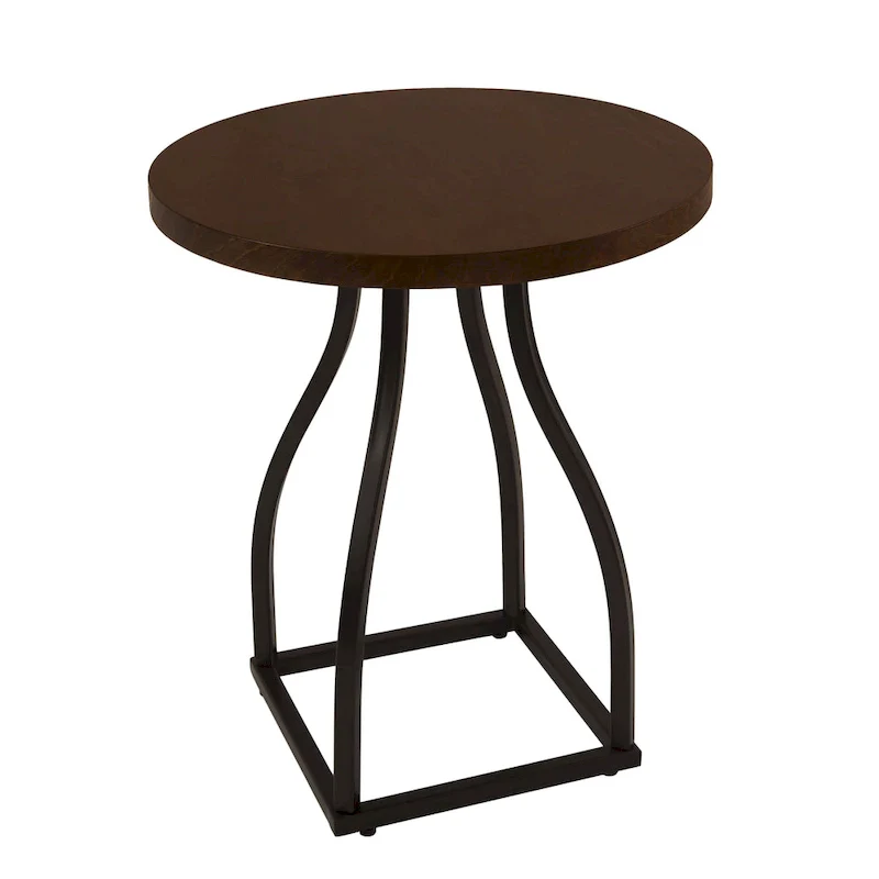 Brown / Umber / White Wash Round Wood Top Accent Table with Metal Base
