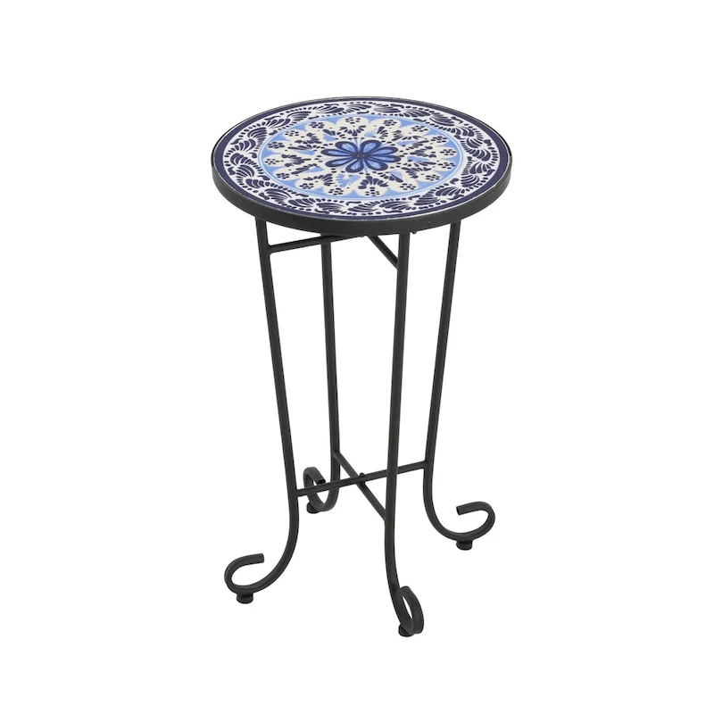 Patio Side Table,Blue+Black