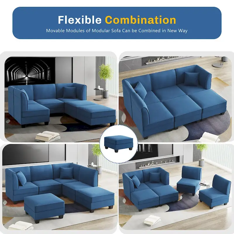 Futzca Sectional Couch Modular Sofa, 116 Velvet L-Shaped Couch Sofa