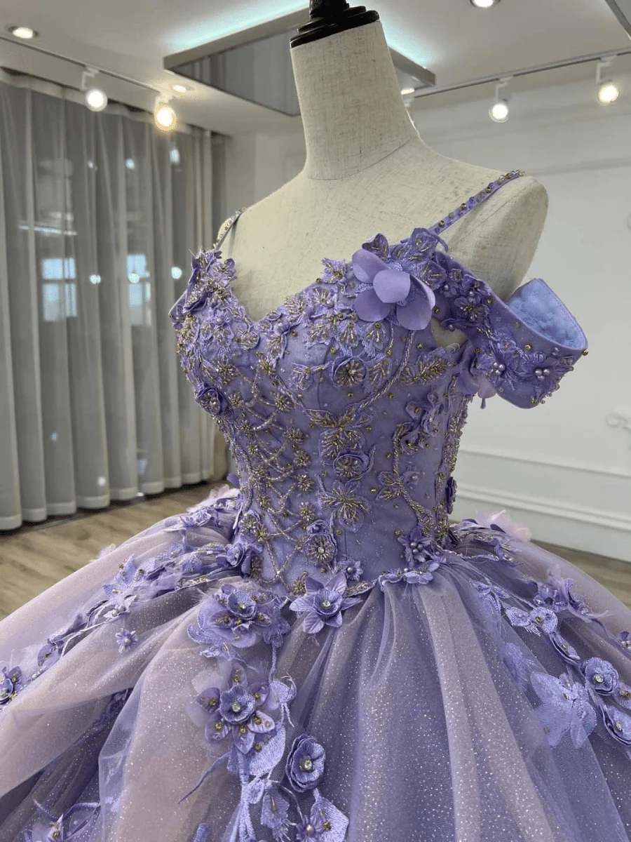 A Line Organza Off-the-Shoulder Lavender Quinceanera Dress