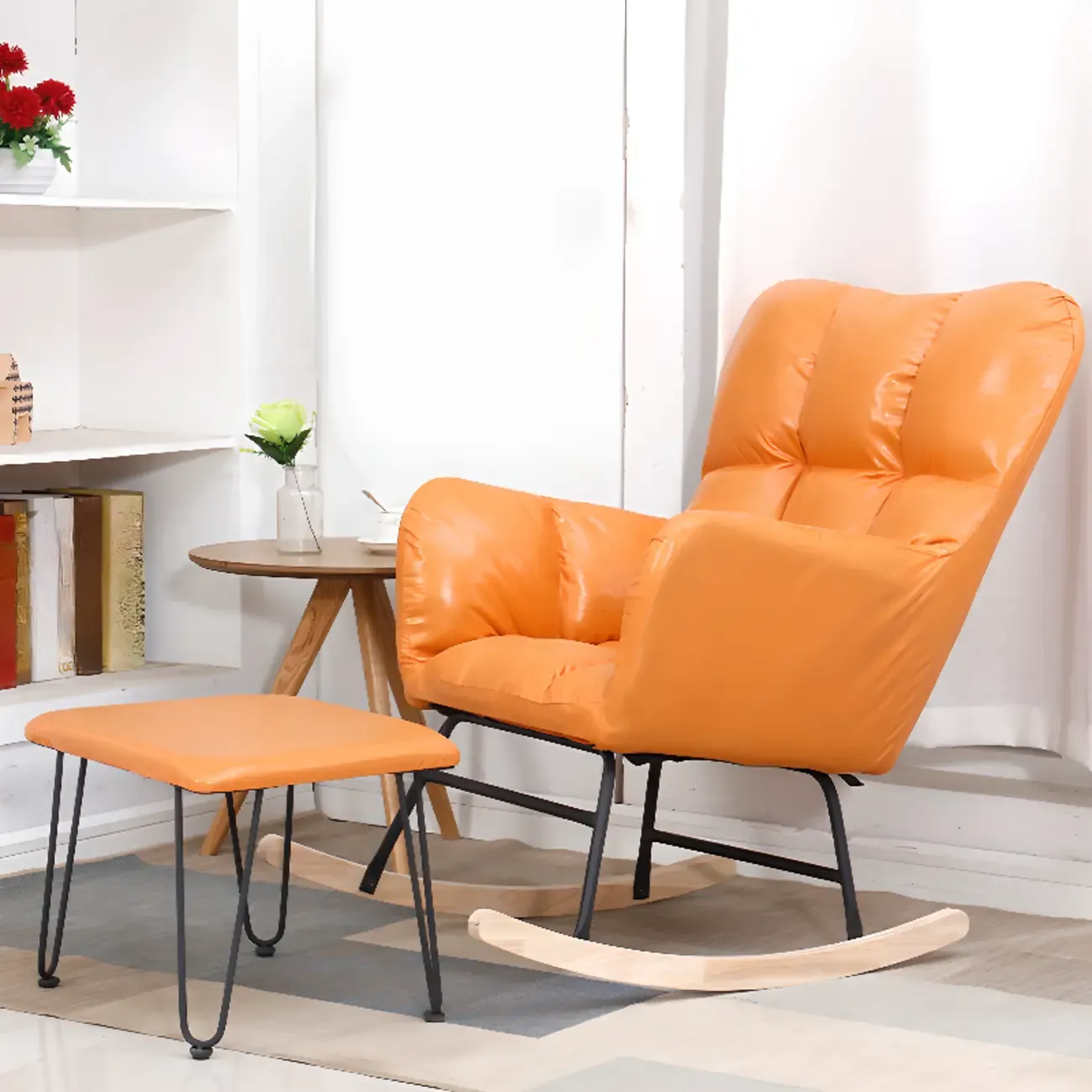 Tech Cloth Upholstered Wood Rocking Chair with Recessed Arm
