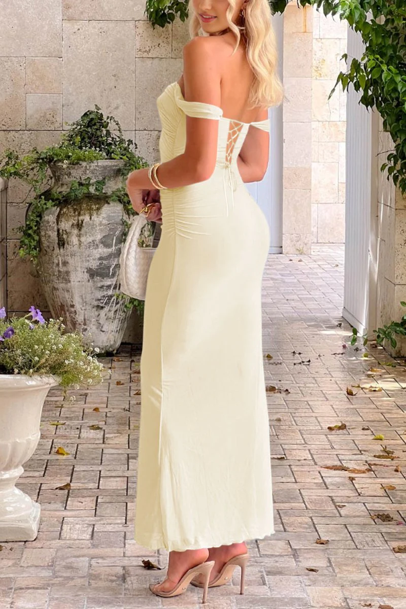 Sky Blue Off The Shoulder Pleated Sheath Long Prom Dresses