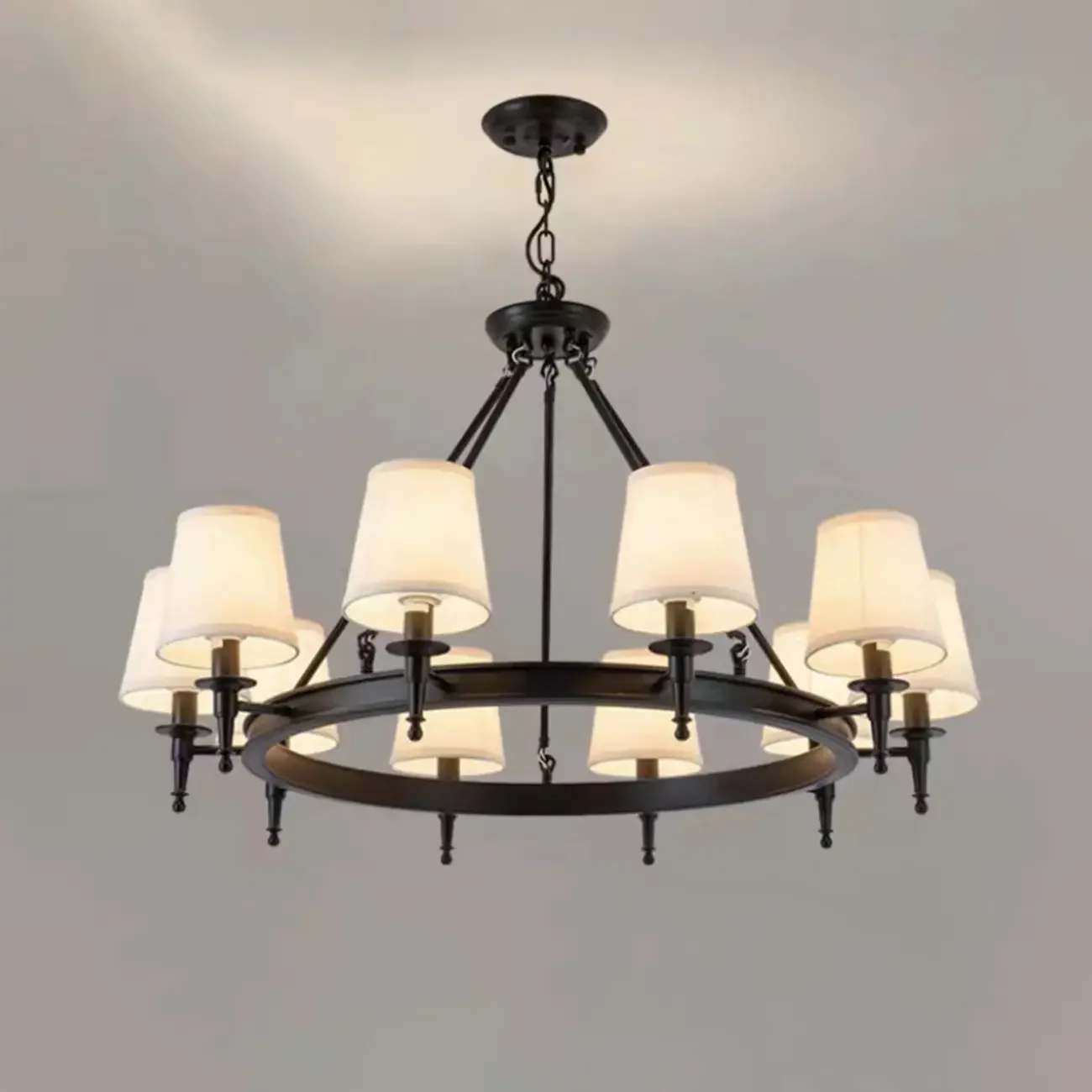 America Country Ring Fabric Lampshade Black Chandelier