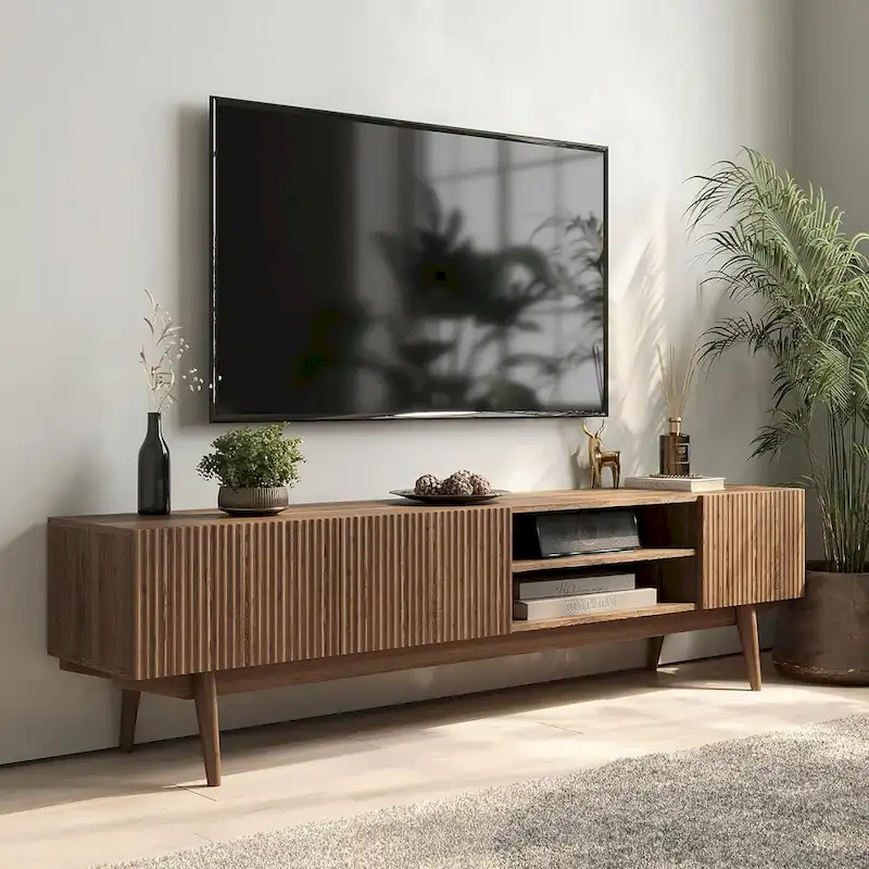 TV Stand Console Fits TV's up to 65 in. with Wood Legs in Mid Century Modern Scandinavian Design
